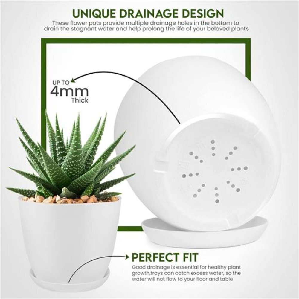 5X Plant Pots Drainage Home Decor Flower Indoor Planter Cactus, Succulents White - Picture 3 of 7